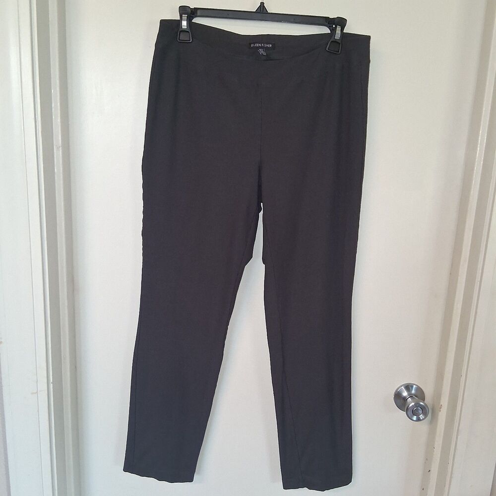Eileen Fisher Stretch Crepe Pull On Pants Charcoal Gray/Grey M Minimalist Office